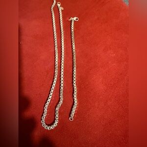 Tiffany & Co. Silver Venetian Box Chain Necklace and Bracelet Set.